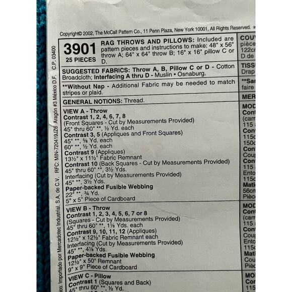 McCalls 3901 throw quilt pillow - Picture 4 of 7